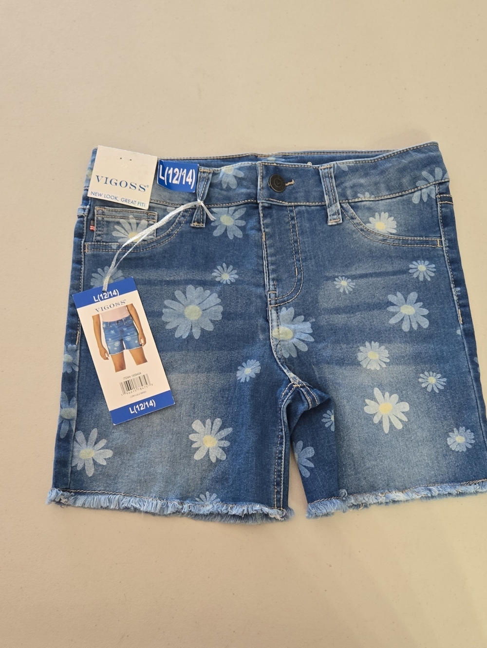 Vigoss Daisy Print Denim Shorts in Blue Size L 12/14